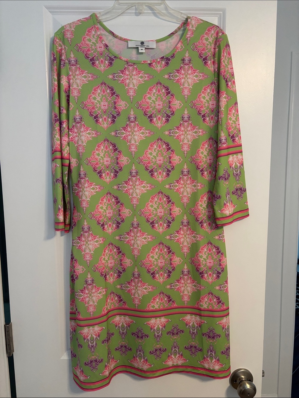Jean-Pierre Klifa Daphne Dress Green and Pink Printed Long-Sleeve Dress